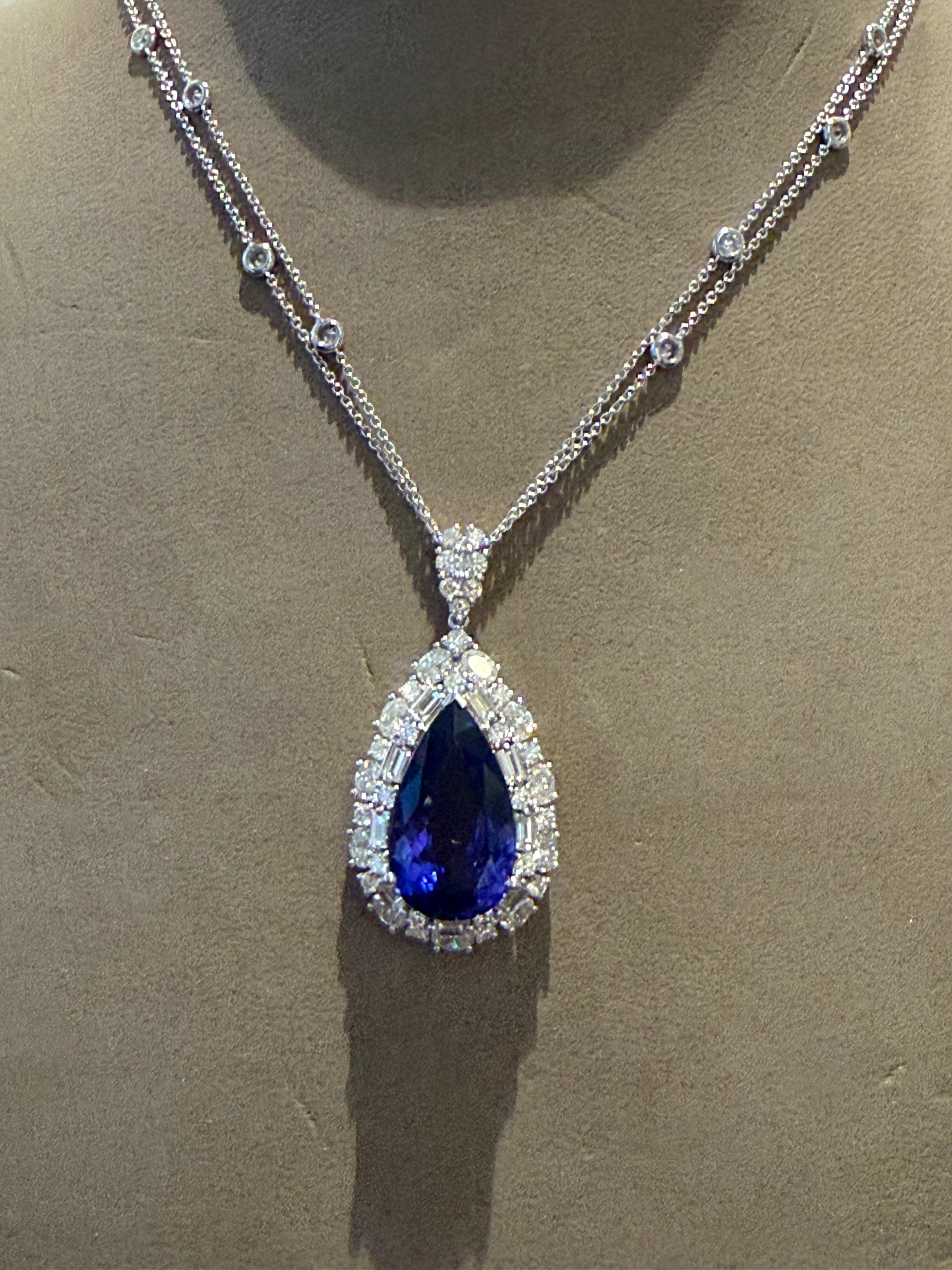 12,90 Karat Tansanit Diamant-Anhänger mit Kette aus 18 Karat Weißgold im Angebot 8