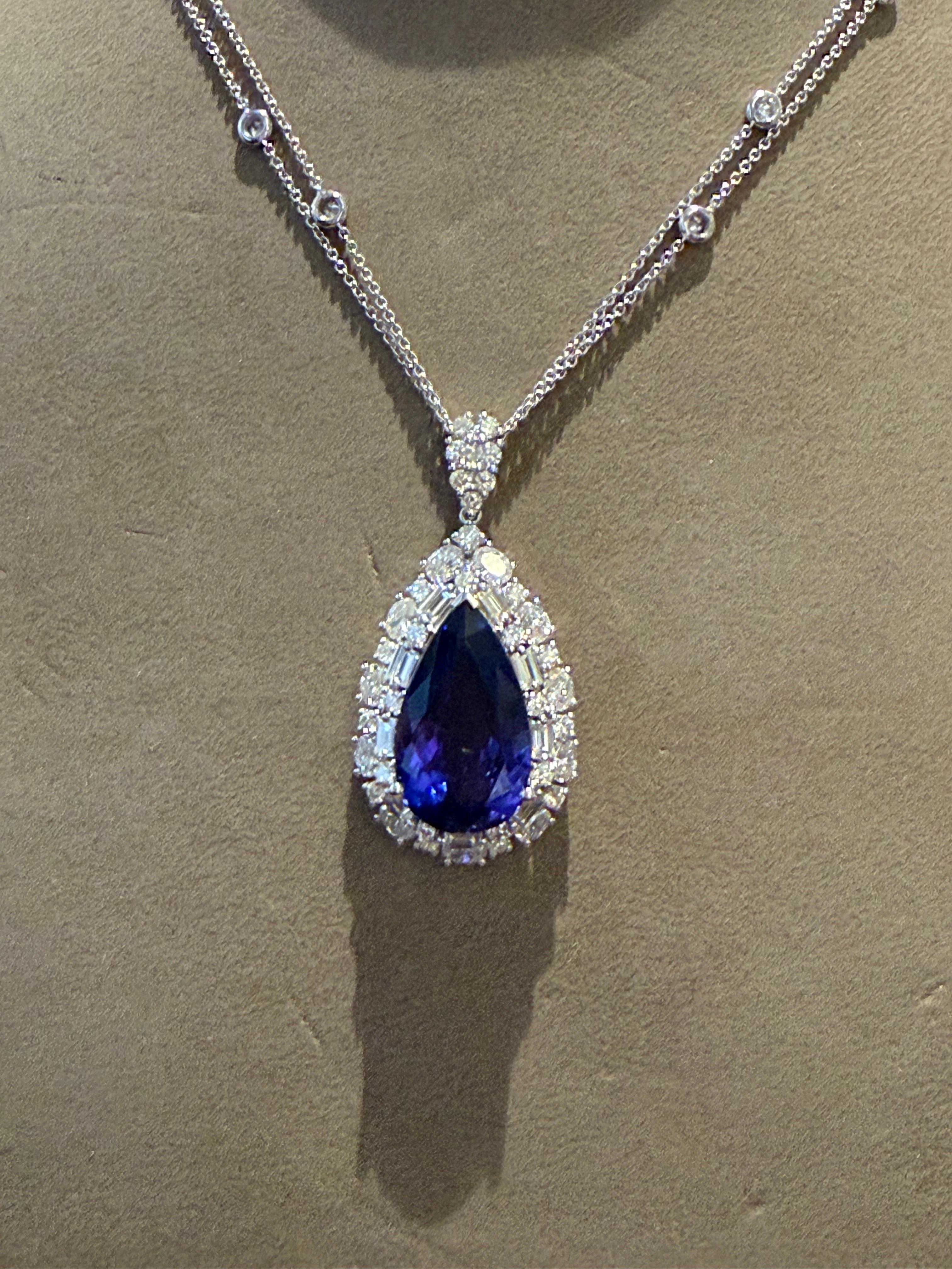 12,90 Karat Tansanit Diamant-Anhänger mit Kette aus 18 Karat Weißgold im Angebot 9