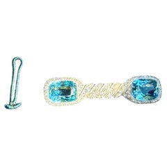 Antique 1910 Aquamarine and Diamonds Brooch Platinum Yellow Gold