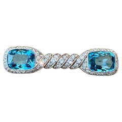 Antique 1910 Aquamarine and Diamonds Brooch Platinum Yellow Gold