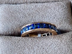 18 K Rose Gold Eternity Ring Band French Cut Blue Sapphires