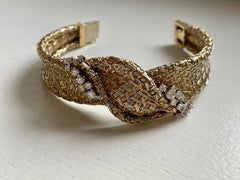 Vintage 18 K Yellow Gold Diamond Mesh Bracelet Signed Meister Zurich