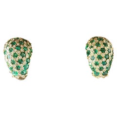 Pair of italian Vintage  18 K yellow Gold bombé Emerald Diamond earrings