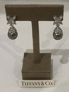Tiffany & Co. "Victoria" Diamond and Tahitian Pearl Platinum Earrings