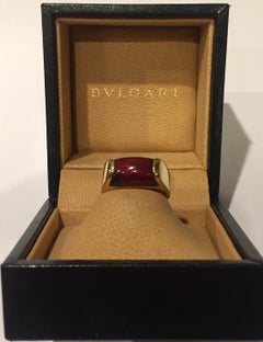 Authentic Bulgari 18 Karat Yellow Gold Ring "Tronchetto" with Tourmaline