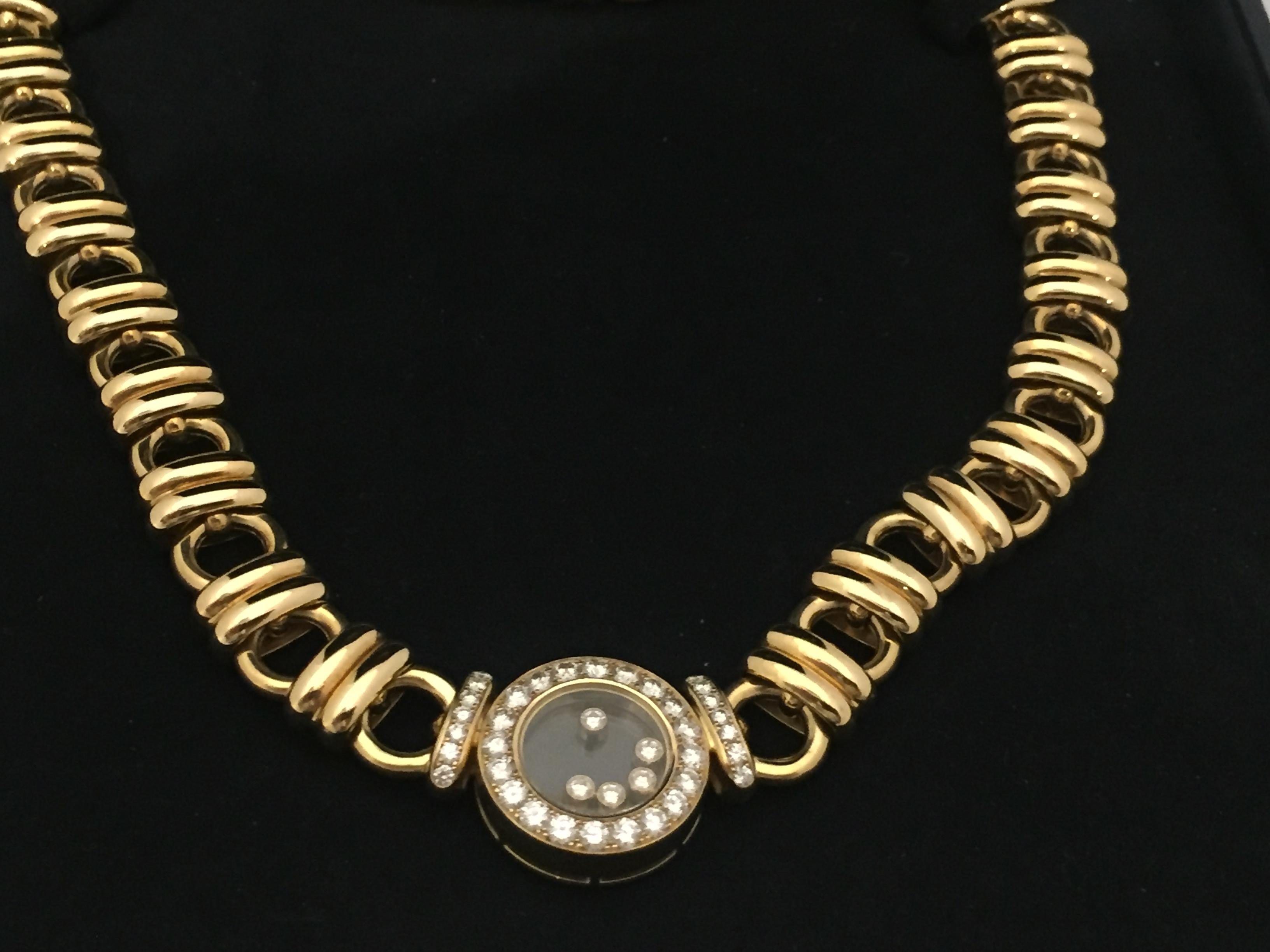 Contemporary Chopard Happy Diamonds Diamond Yellow Gold Necklace For Sale