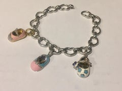 Aaron Basha Collier ou bracelet vintage en or 18 carats avec 3 breloques en forme de cœur ouvert