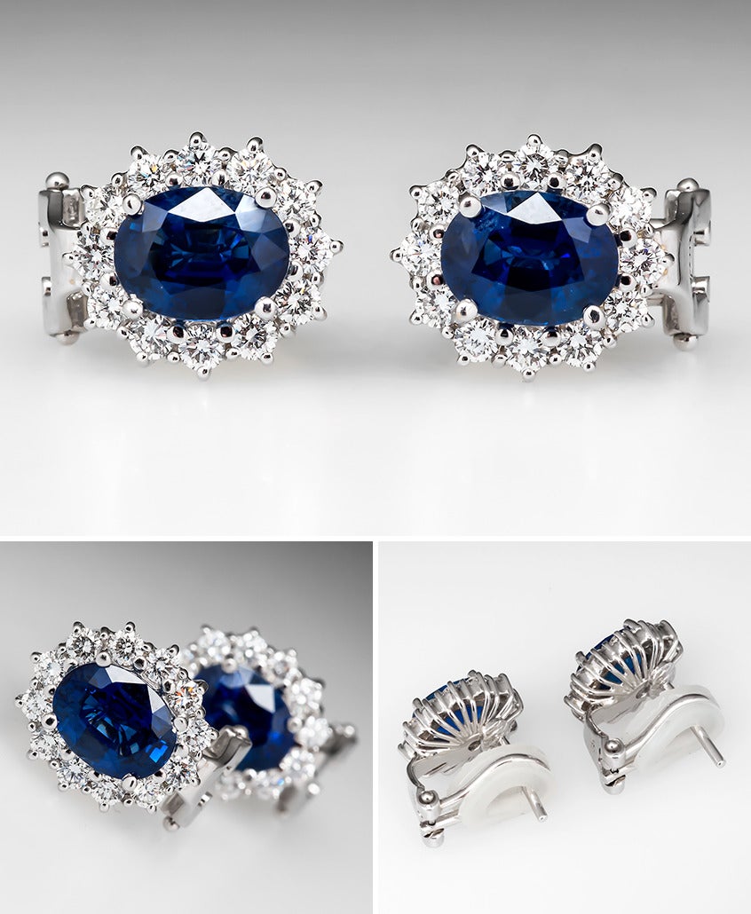 Modern Sapphire Diamond  Cluster Earrings