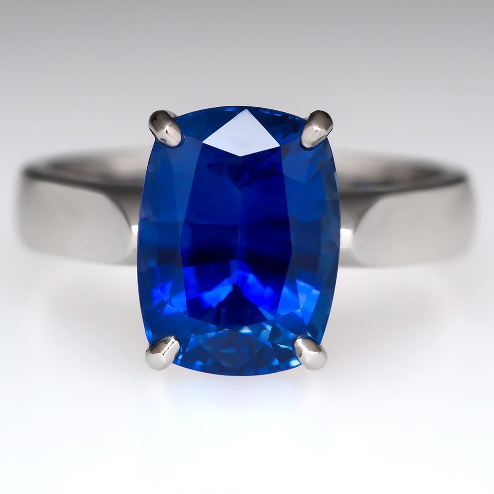 5 Carat No Heat GIA Cert Blue Sapphire Platinum Solitaire Ring For Sale ...