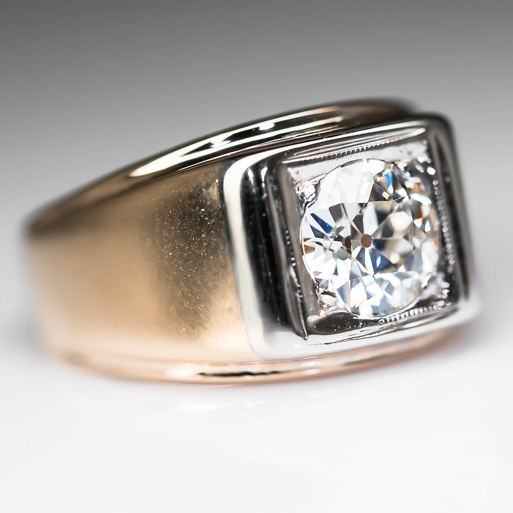 1.5 Carat Old Euro Diamond Gold Men's Band Ring