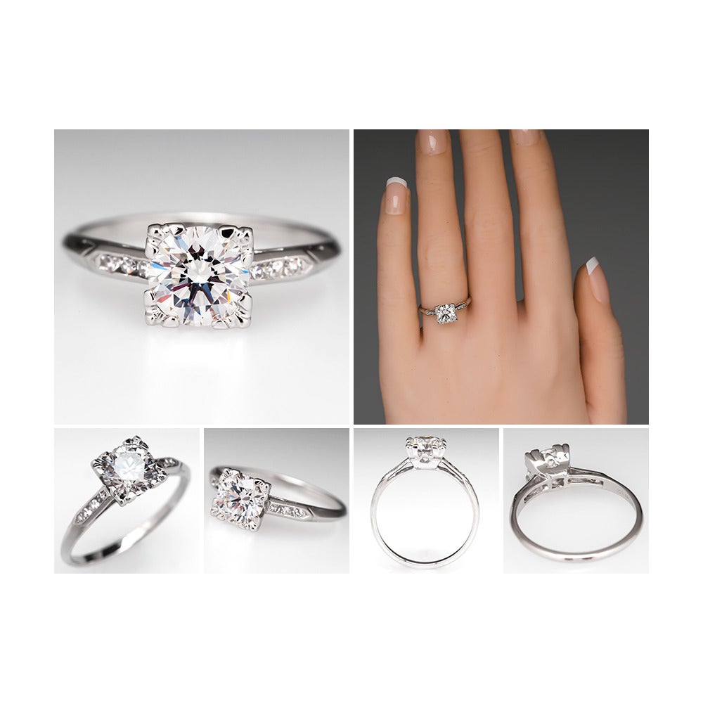 Retro GIA Cert .96 Carat Diamond Platinum Engagement Ring
