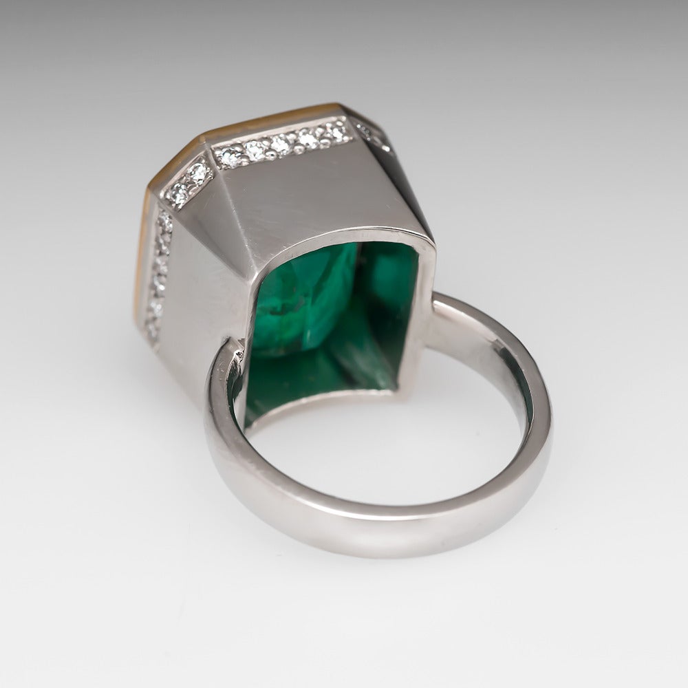 Custom 14 Carat Emerald Gold Platinum Cocktail Ring For Sale 2