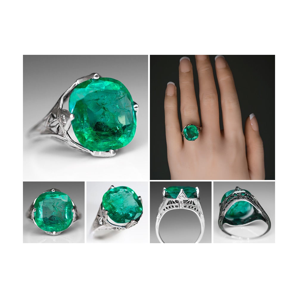 Art Deco 1930s 5.5 Carat Emerald Gold Ring