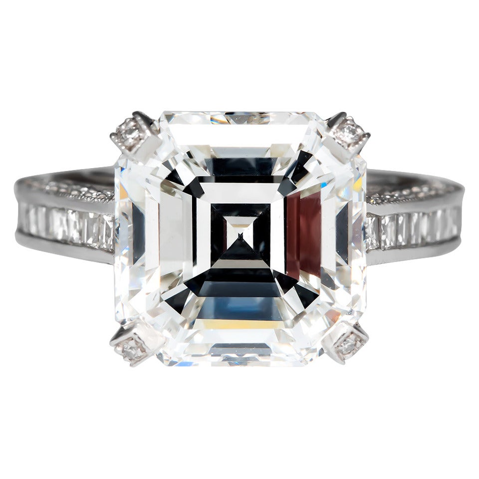 7 Carat GIA Asscher Cut Diamond Platinum Engagement Ring For Sale