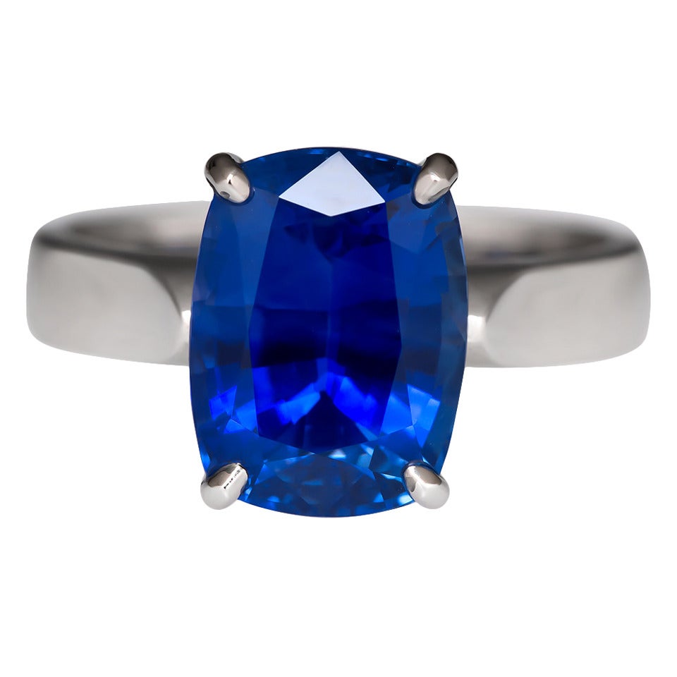 5 Carat No Heat GIA Cert Blue Sapphire Platinum Solitaire Ring For Sale