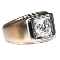 1.5 Carat Old Euro Diamond Gold Men's Band Ring