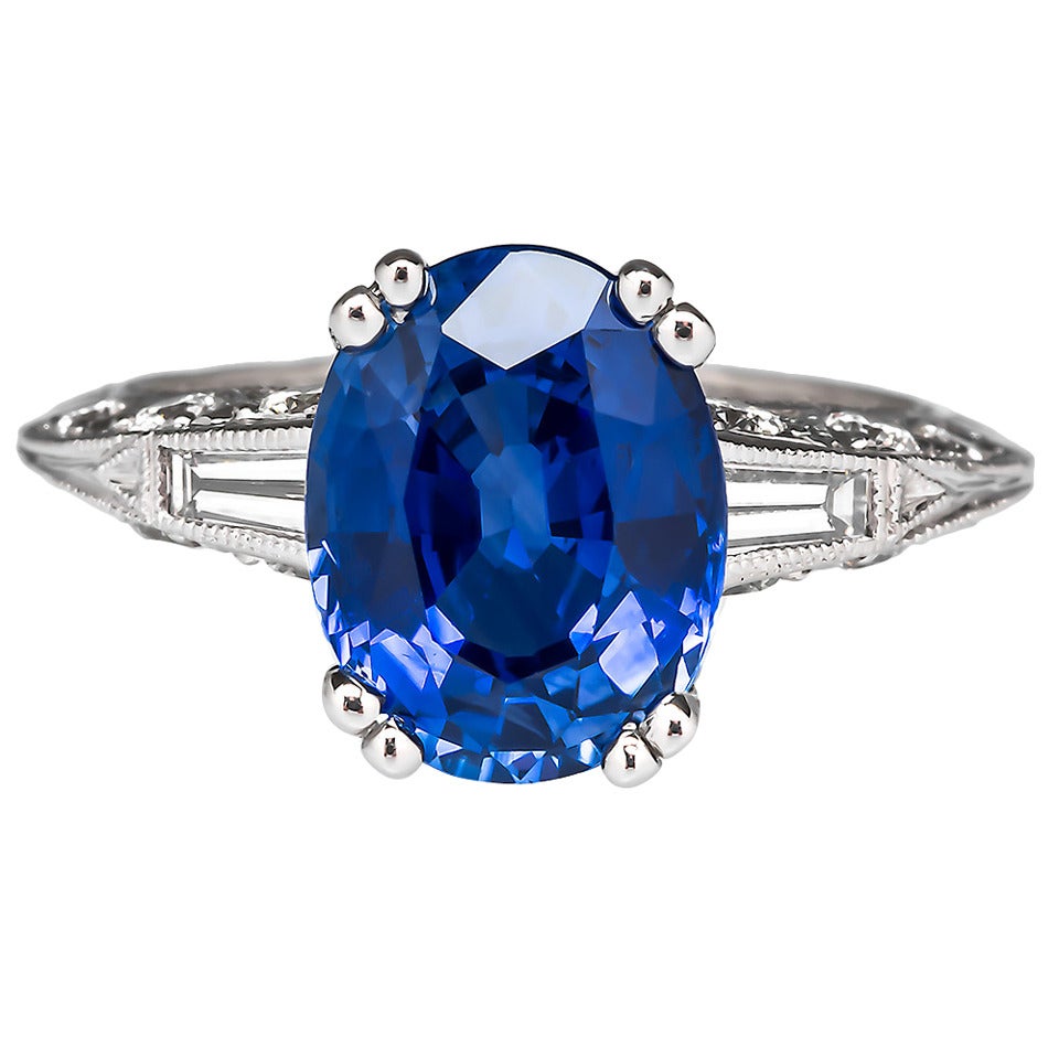 Tacori 4 Carat Blue Sapphire Diamond Platinum Engagement Ring For Sale