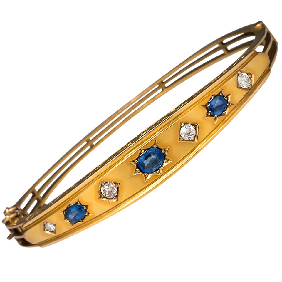 Late Victorian Diamond Sapphire Bangle Bracelet For Sale