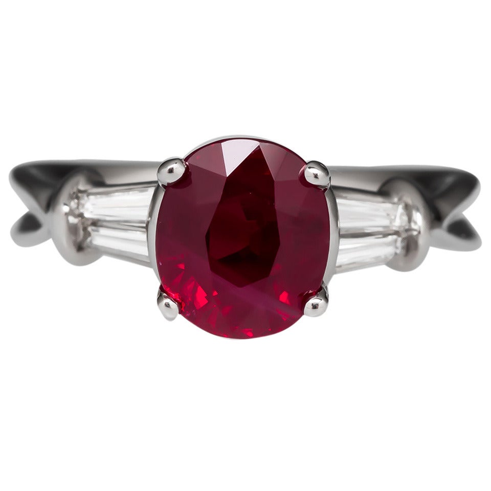 3.04 Carat Ruby Diamond Platinum Engagement Ring For Sale