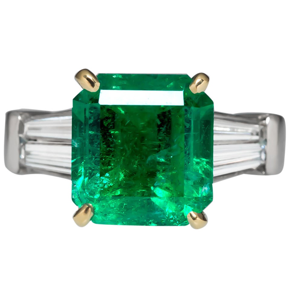 4.82 Carat Emerald & Diamond Platinum Ring For Sale