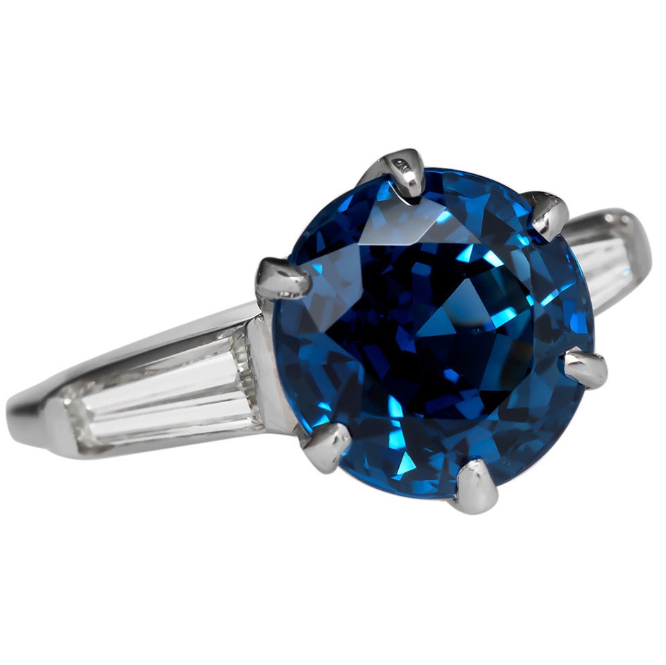 5.76 Carat Sapphire Diamond Platinum Engagement Ring For Sale