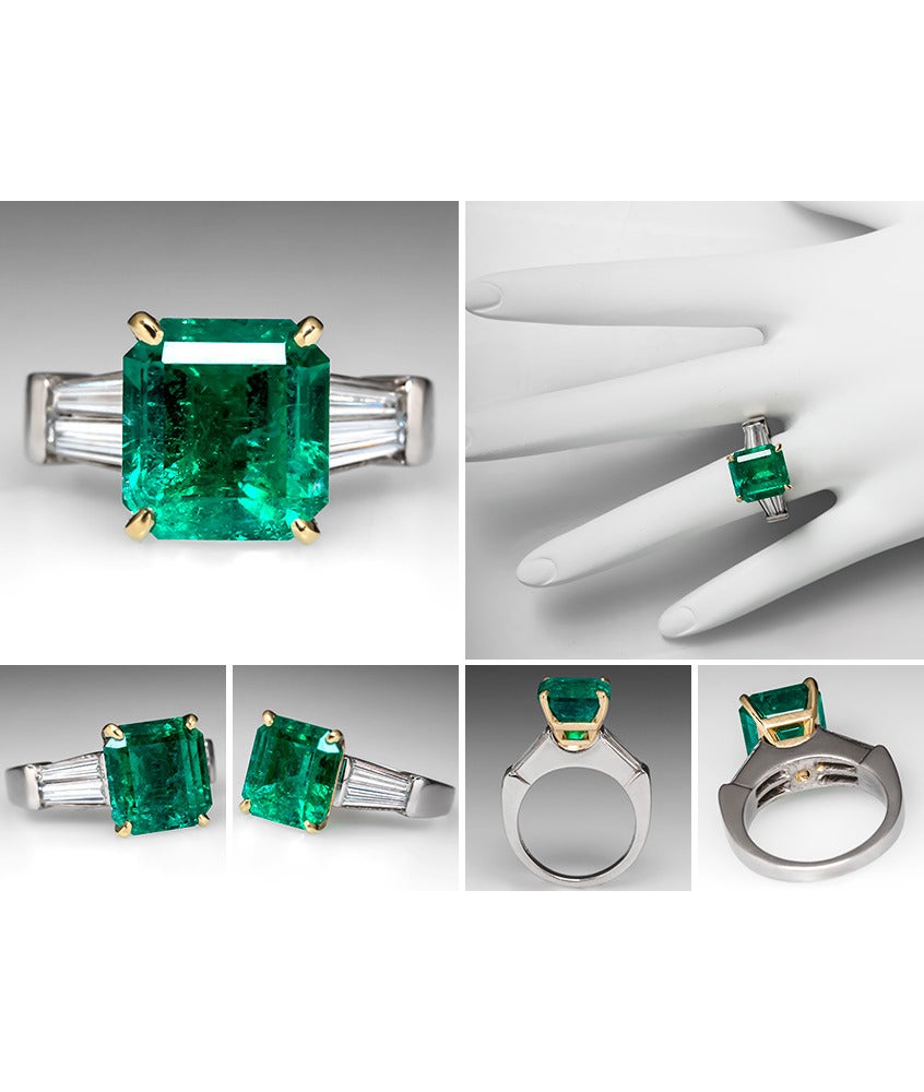 4.82 Carat Emerald & Diamond Platinum Ring In Excellent Condition For Sale In Bellevue, WA