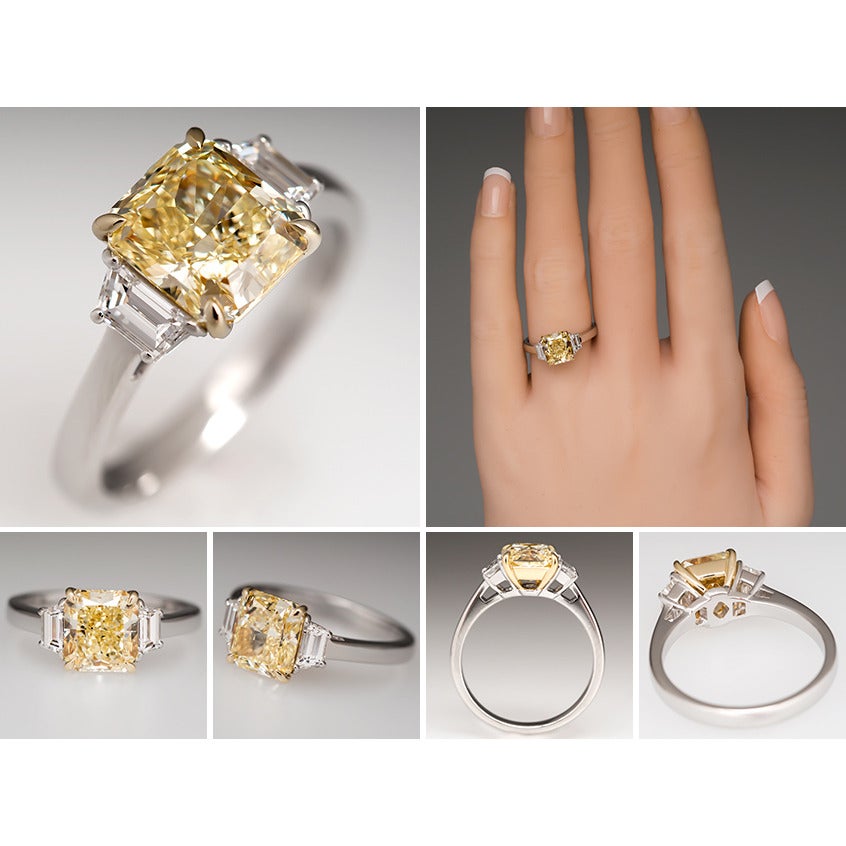 2.15 Carat GIA Cert Yellow Diamond Gold Platinum Engagement Ring In Excellent Condition For Sale In Bellevue, WA