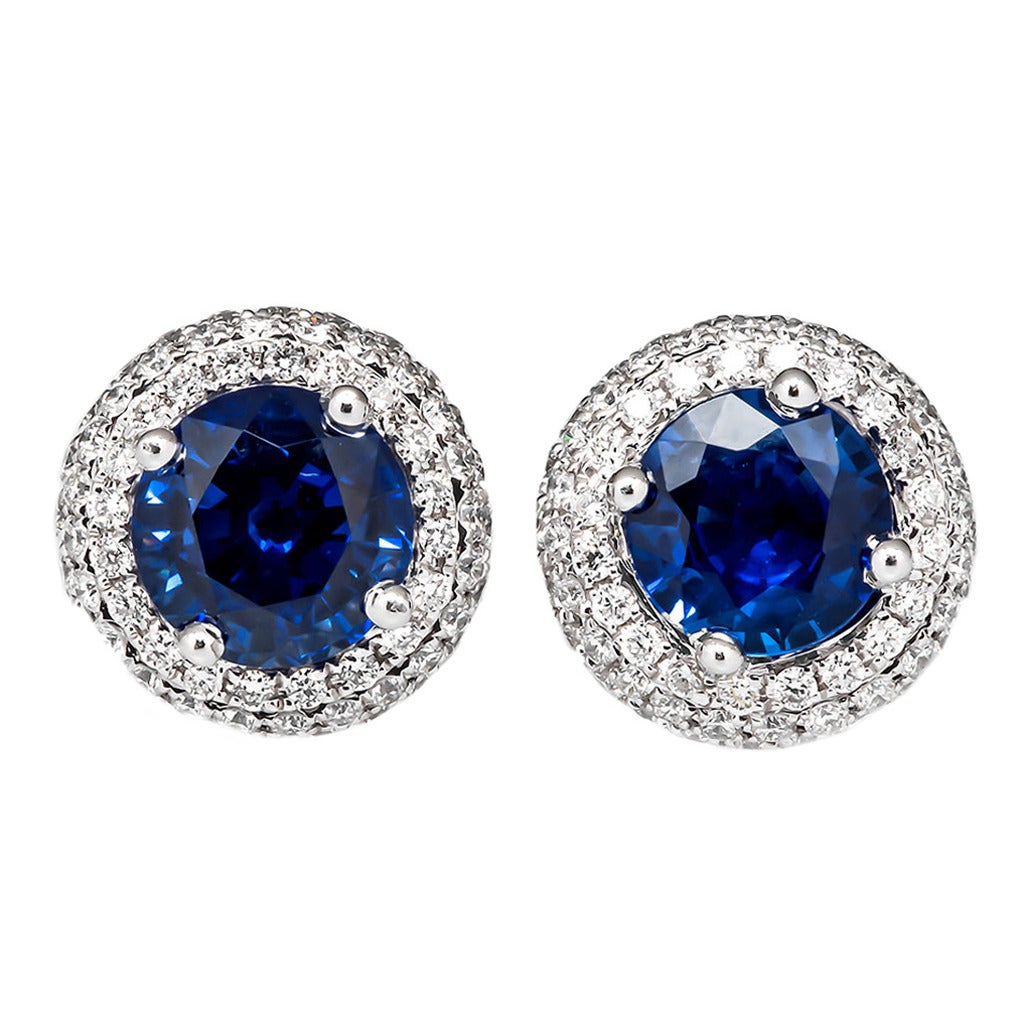 Spark Sapphire Diamond Halo Gold Earrings