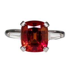 Retro GIA Cert Reddish-Orange 4.73 Carat Sapphire Platinum Ring