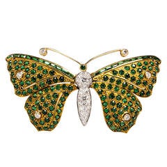 Vintage Tsavorite Garnet Diamond Gold Butterfly Brooch