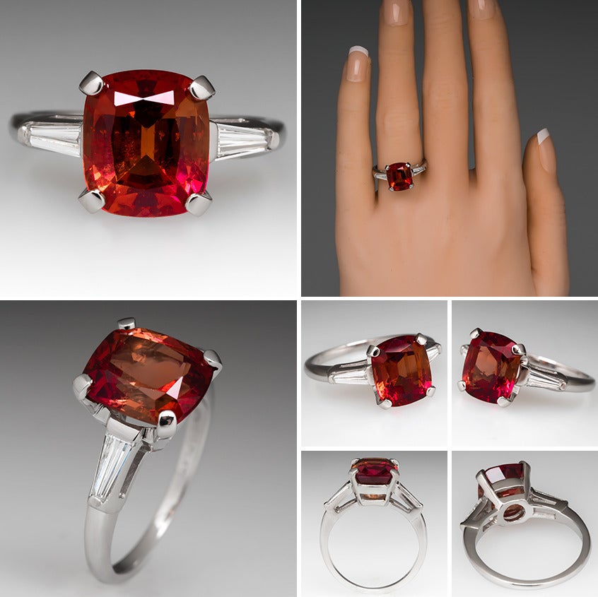 GIA Cert Reddish-Orange 4.73 Carat Sapphire Platinum Ring In Excellent Condition For Sale In Bellevue, WA