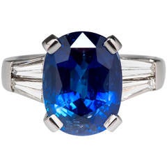 Sri Lanka GIA Cert Blue Sapphire Baguette Diamond Platinum Ring