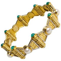 Alix & Company Paraiba Tourmaline Pearl Gold Platinum Bracelet