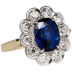 4 Carat Royal Blue GIA Sapphire Diamond Platinum Halo Ring