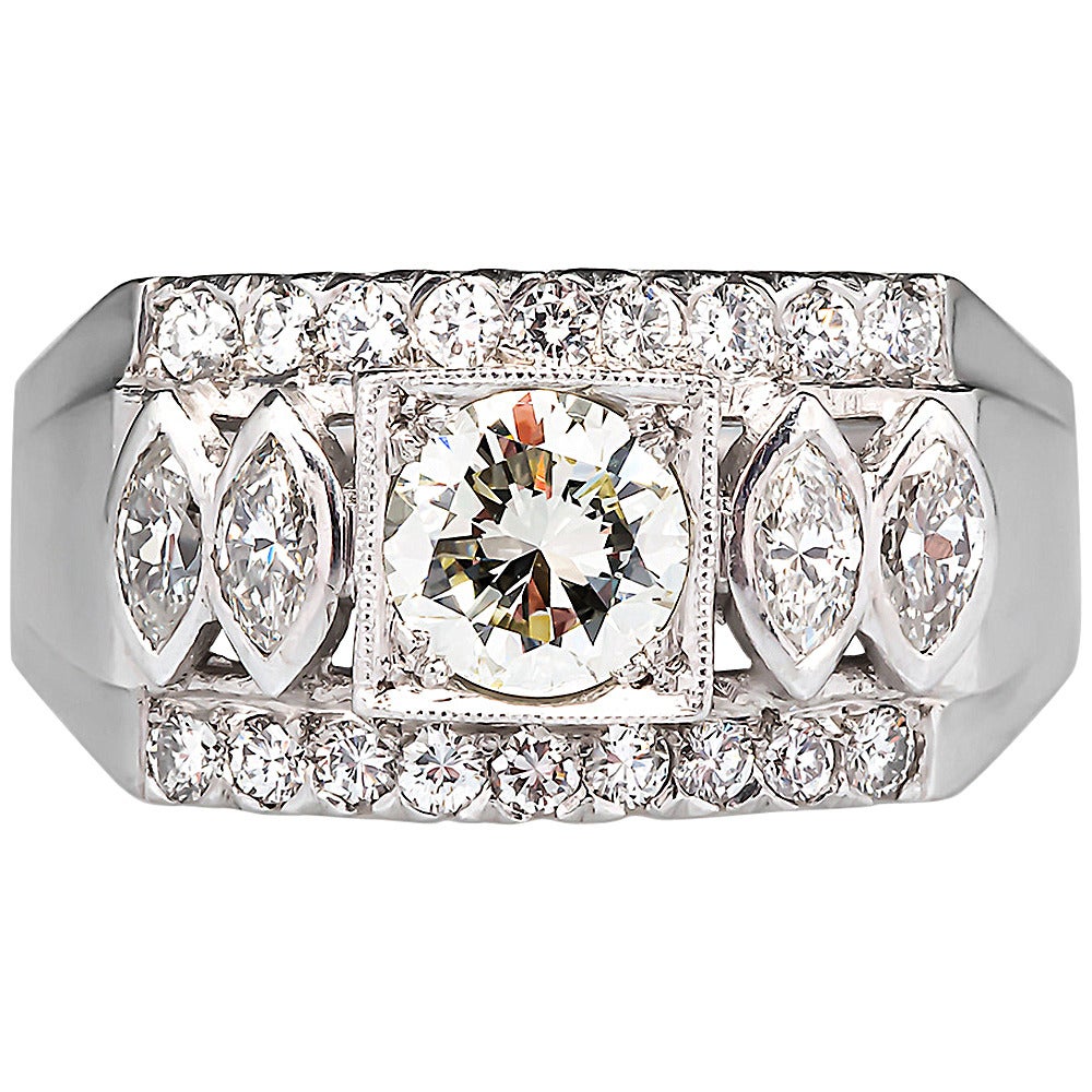 Men's Round and Marquise Diamond Palladium Band Ring For Sale