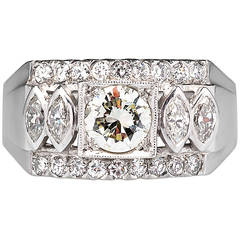 Men's Round and Marquise Diamond Palladium Band Ring