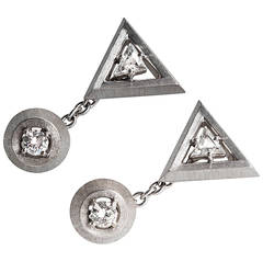 1960s Diamond and Solid Palladium Triangle and Circle Motif Cufflinks