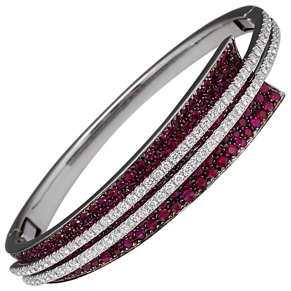 Stefan Hafner Ruby Diamond Gold Galaxy Bangle Bracelet For Sale