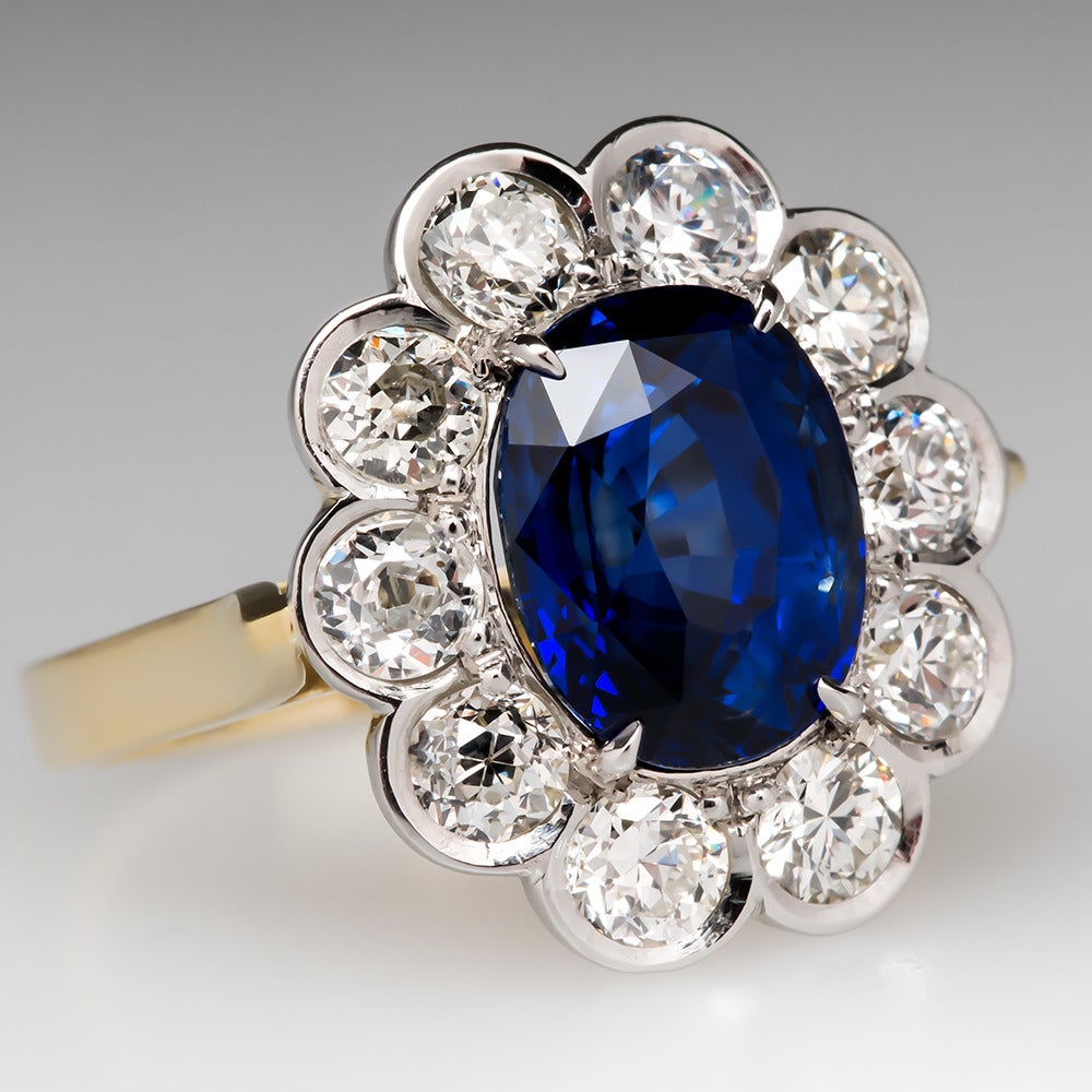 4 Carat Royal Blue GIA Sapphire Diamond Platinum Halo Ring
