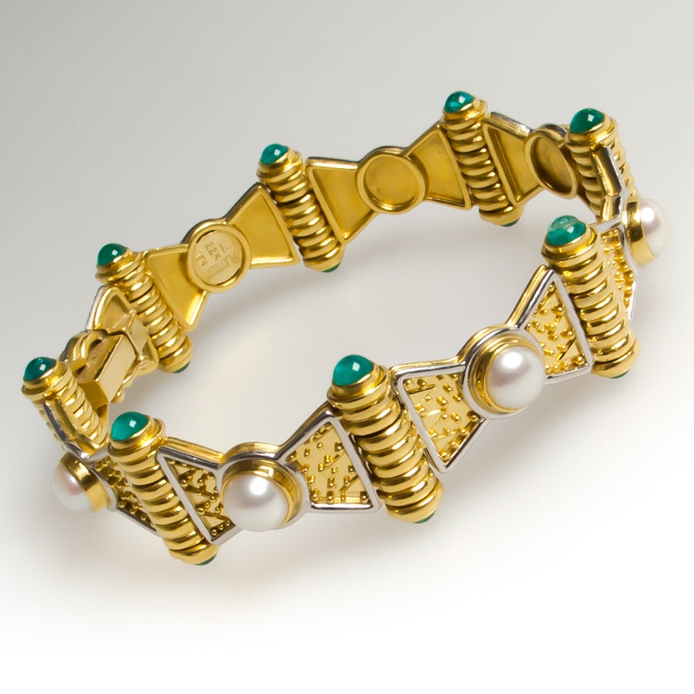 Alix & Company Paraiba Tourmaline Pearl Gold Platinum Bracelet