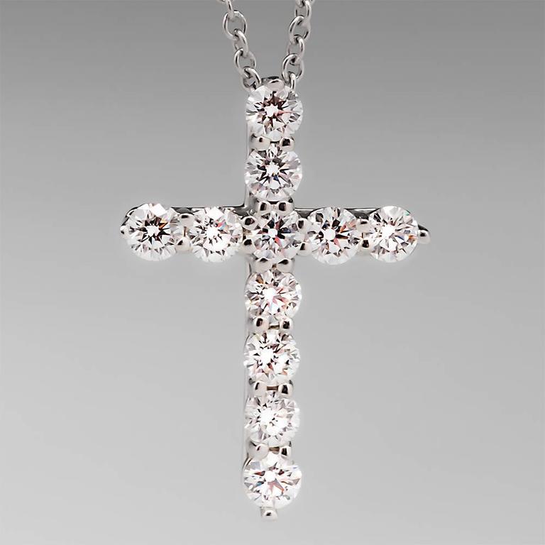 Tiffany and Co. Diamond Platinum Cross Pendant Necklace at 1stDibs