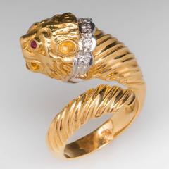 Ilias Lalaounis Diamond Gold Lion Head Cocktail Ring