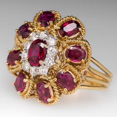 1970s Natural Ruby Diamond Gold Cocktail Ring