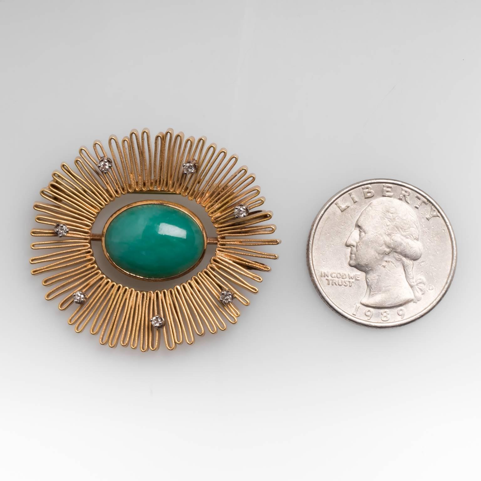 Women's Mid-Century Jadeite Jade Gold Brooch Pin Pendant For Sale