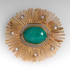Mid-Century Jadeite Jade Gold Brooch Pin Pendant
