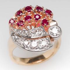 Retro Ruby Old European Diamond Gold Ring