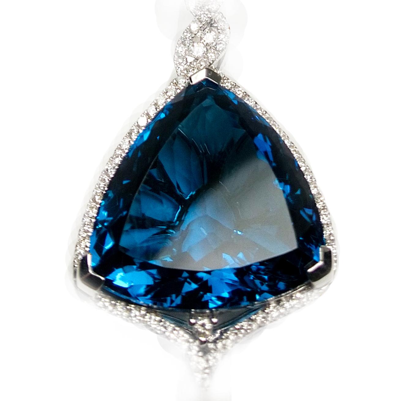 Women's or Men's London Blue Topaz 32.65 Carat and Diamond Pendant