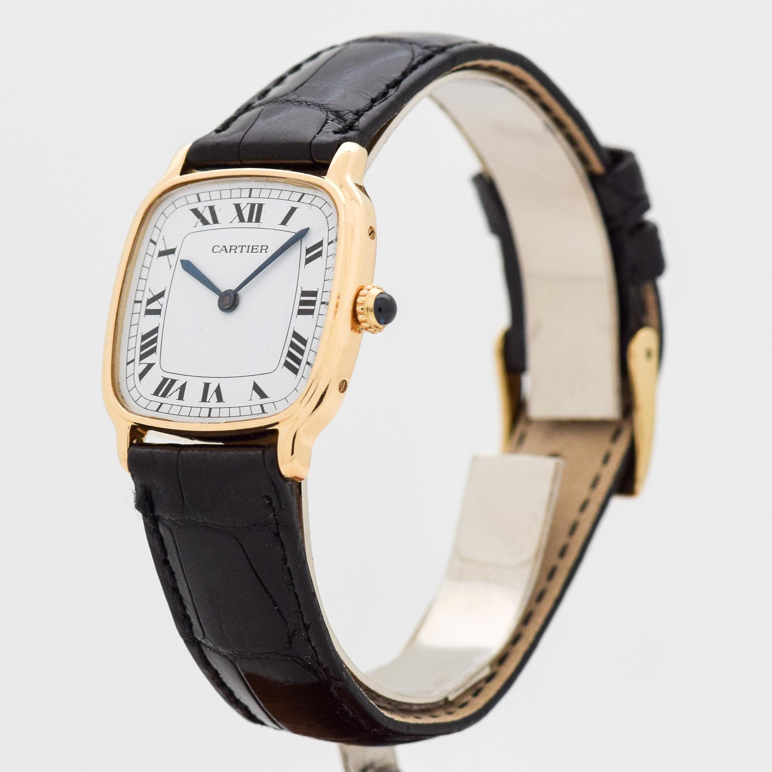 Cartier Cushion Shaped 18 Karat Yellow Gold Watch, 2010s In Excellent Condition In Beverly Hills, CA