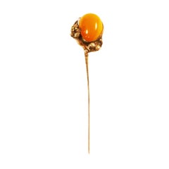 Antique Art Nouveau Hat Reverse Pin in Amber and Silver, circa 1910-1920