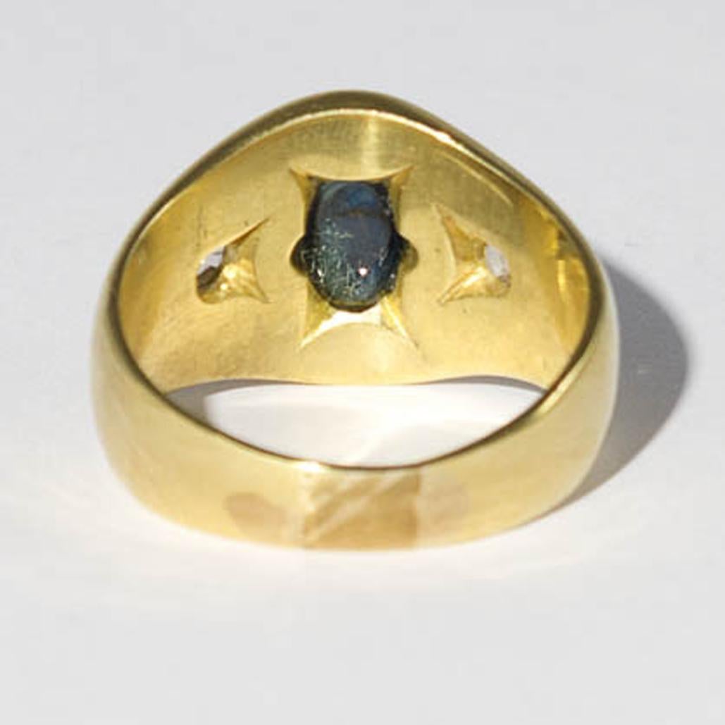 Old European Cut Bandring Yellow Gold with Sapphire Cabochon and Diamonds